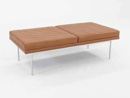 2013 BassamFellows for Geiger Tuxedo Lounge Quilted Bench in Cognac Leather 56x28 inches 1x Available For Discount