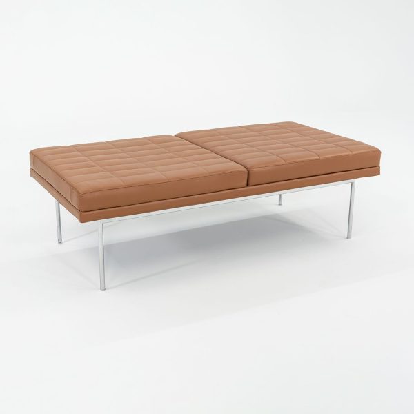 2013 BassamFellows for Geiger Tuxedo Lounge Quilted Bench in Cognac Leather 56x28 inches 1x Available For Discount