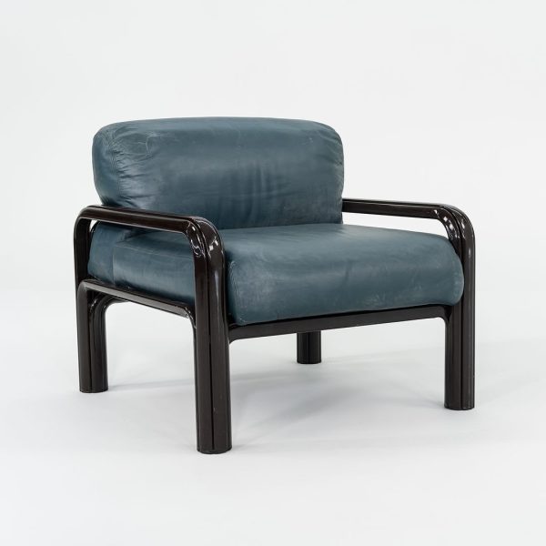 1990s Aulenti Armchair, Model 54-S1 by Gae Aulenti for Knoll in Blue Green Leather 8x Available Sale