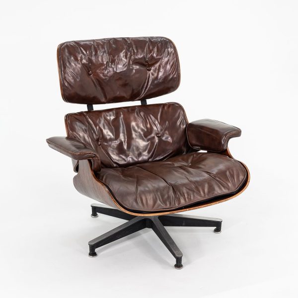 1956 Eames 670 & 671 Lounge Chair and Ottoman with Down-Filled Brown Leather Cushions and Brazilian Rosewood Online