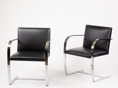 2000s Mies van der Rohe for Knoll Flat Bar Chrome Brno Chairs in Black Leather 3x Available For Discount