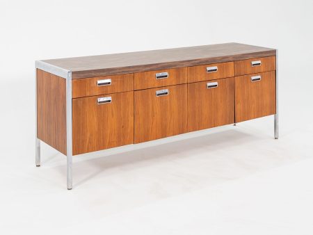 C. 1968 Myrtle Desk of High Point 900 Series Four Position Credenza in Walnut and Chrome with Laminate Top Hot on Sale