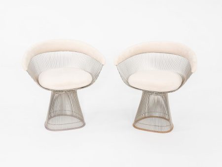 2020 Pair of Warren Platner for Knoll Dining Arm Chairs in Ivory Suede Discount