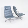 2005 Herman Miller Eames Aluminum Group Reclining Lounge Chairs in Blue Leather 9x Available Supply