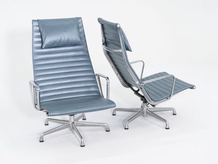 2005 Herman Miller Eames Aluminum Group Reclining Lounge Chairs in Blue Leather 9x Available Supply