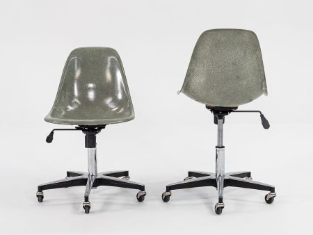 2010s Modernica Eames Fiberglass Side Shell Chairs with Rolling Office Bases in Green 15x Available For Sale