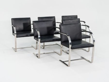 1960s Brno Chair, Model MR50 by Mies van der Rohe and Lily Reich for Knoll in Polished Stainless Steel and Black Leather 6x Available Supply