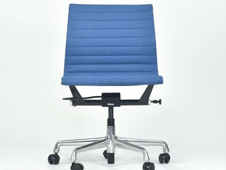 2010s Aluminum Group Management Armless Chair, EA306 by Ray and Charles Eames for Herman Miller in Blue Fabric For Discount