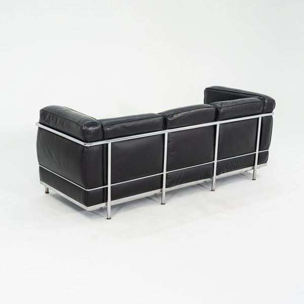 1980s Cassina LC2 Three Seat Sofa in Black Leather by Le Corbusier, Pierre Jeanneret and Charlotte Perriand For Cheap