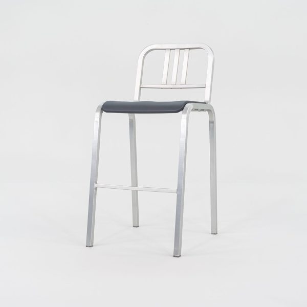 2022 Nine-O Bar Stool by Ettore Sottsass for Emeco in Brushed Aluminum with Grey Seat 21x Available Fashion