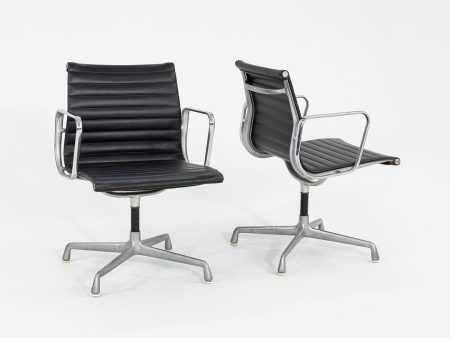 1970s Herman Miller Aluminum Management Side Chairs in Black Naugahyde 2x Available Hot on Sale