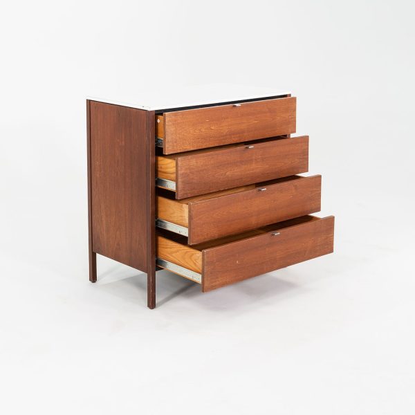 1960s Florence Knoll Four Drawer Walnut Dresser Cabinet with Laminate Top Discount