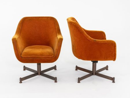 1960s Pair of Ward Bennett for Brickel Associates Bumper Arm Chairs in Ochre Jack Lenor Larsen Plush #6113 Fabric Supply