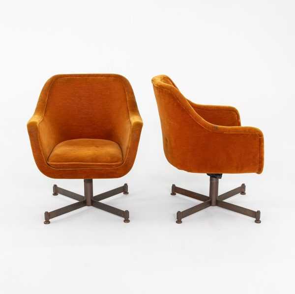 1960s Pair of Ward Bennett for Brickel Associates Bumper Arm Chairs in Ochre Jack Lenor Larsen Plush #6113 Fabric Supply