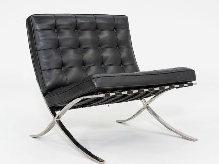 1987 Mies van der Rohe for Knoll Barcelona Lounge Chair in Black Leather and Stainless Steel Online