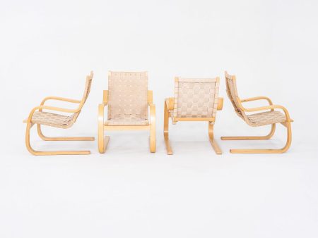 1970s Alvar & Aino Aalto for Artek   ICF 406 Lounge Chairs in Beech with Webbing 4x Available Supply