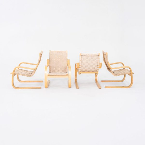 1970s Alvar & Aino Aalto for Artek   ICF 406 Lounge Chairs in Beech with Webbing 4x Available Supply