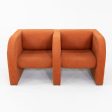 1970s Modernist Sculptural Two Seat Settee Sofa in Orange Hopsack Fabric For Cheap