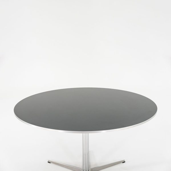 2012 Piet Hein and Arne Jacobsen for Fritz Hansen Super-Circular A825 47 inch Dining Table in Aluminum w  Black Laminate Top on Sale