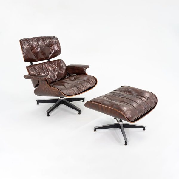 1956 Eames 670 & 671 Lounge Chair and Ottoman with Down-Filled Brown Leather Cushions and Brazilian Rosewood Online