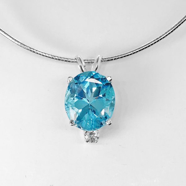 Genuine Swiss Blue Topaz Pendant on Sale