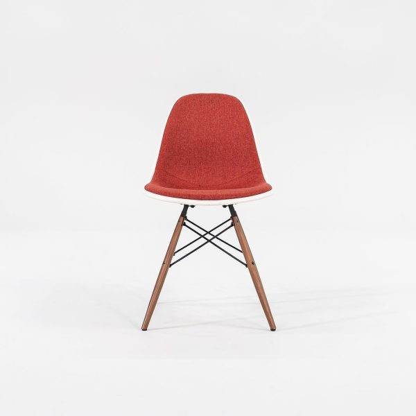 2016 DSW Side Chair with Dowel Base by Ray and Charles Eames for Herman Miller in Red Orange Fabric 3x Available Sale