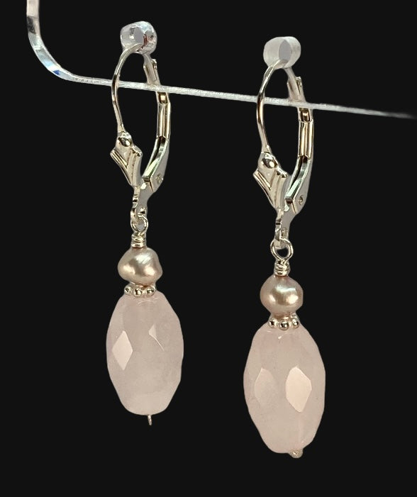 Rose Quartz, Pink Pearl and Sterling Silver Earrings Online now