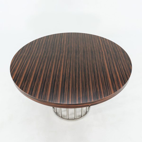 2000s Custom Round Dining Table with Macassar Ebony Wood Top and Polished Steel Base, 48 inches Online