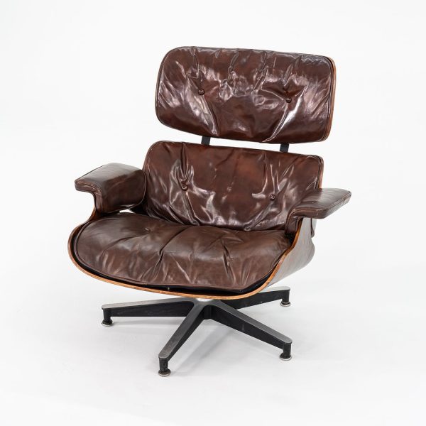 1956 Eames 670 & 671 Lounge Chair and Ottoman with Down-Filled Brown Leather Cushions and Brazilian Rosewood Online