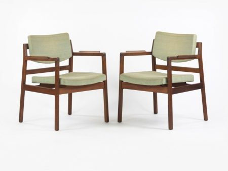 1960s Jens Risom Design Inc Pair of Dining Arm Chairs in Green Fabric Hot on Sale