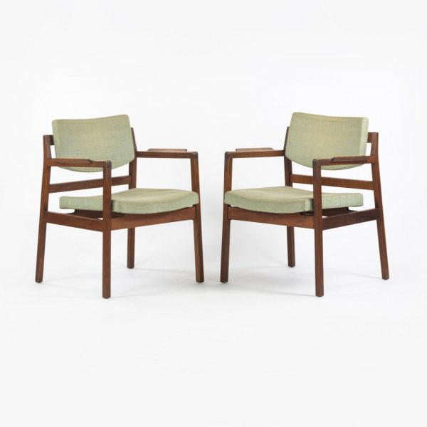 1960s Jens Risom Design Inc Pair of Dining Arm Chairs in Green Fabric Hot on Sale