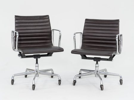 2012 Management Desk Chair, Model EA335 by Ray and Charles Eames for Herman Miller in Brown Leather 12+ Available Online Sale