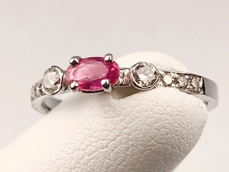 14k White Gold Genuine Ruby and Diamond Ring Online Hot Sale