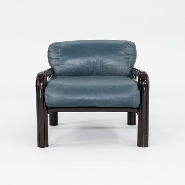 1990s Aulenti Armchair, Model 54-S1 by Gae Aulenti for Knoll in Blue Green Leather 8x Available Sale