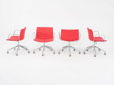 C. 2020 Lievore Altherr Molina for Arper Catifa Desk Chairs with Arms and Pnuematic Base in Red Fabric 4x Available on Sale