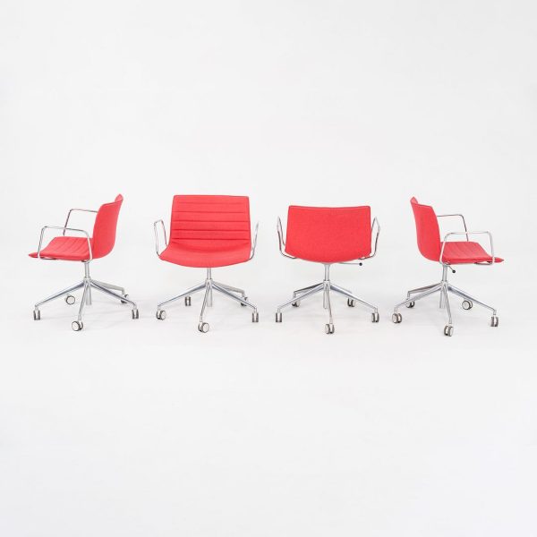 C. 2020 Lievore Altherr Molina for Arper Catifa Desk Chairs with Arms and Pnuematic Base in Red Fabric 4x Available on Sale