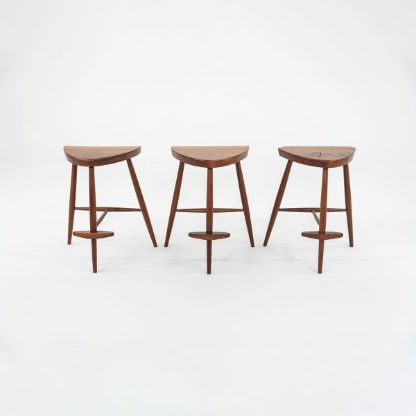 2001 Rare Set of Three Mira Nakashima Custom Counter Stools in Black Walnut Online Sale