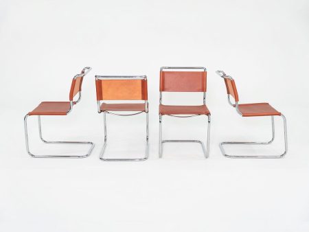 1960s Set of Four Marcel Breuer for Knoll Dining Chairs in New Chestnut Leather on Sale