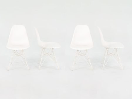 2014 Set of Four Eames Plastic Shell Chairs in White with Eiffel Base Online Sale