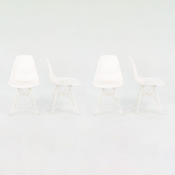 2014 Set of Four Eames Plastic Shell Chairs in White with Eiffel Base Online Sale