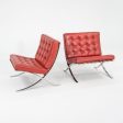 1995 Pair of Mies van der Rohe Barcelona Lounge Chairs with Stainless Frames in Sabrina Nasturtium Red Leather on Sale