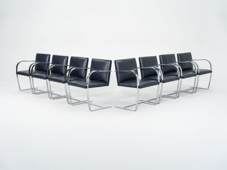 2000s Mies Van Der Rohe for Knoll Brno Chairs in Dark Blue Leather 12+ Available Online Sale