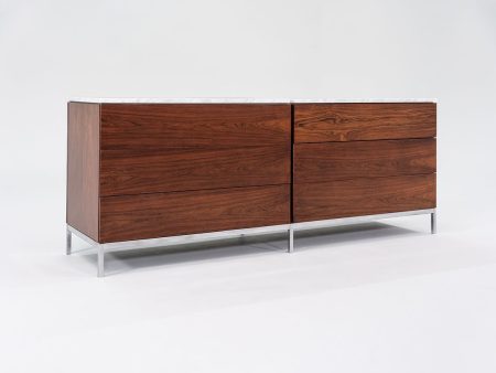 1950s Six-Drawer Rosewood Dresser Cabinet by Florence Knoll for Knoll in Brazilian Rosewood and White Marble For Sale