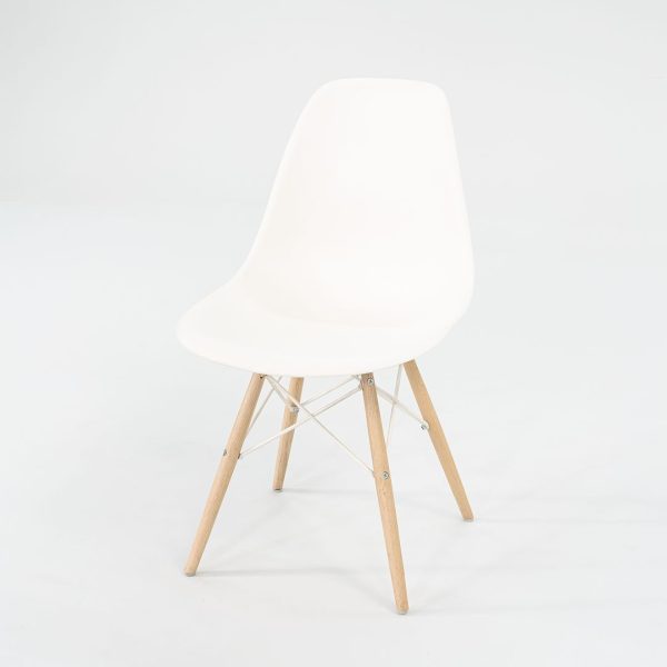 2018 DSW Side Chair with Dowel Base by Ray and Charles Eames for Herman Miller in White Plastic with Oak Base 5x Available Discount