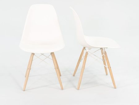 2018 DSW Side Chair with Dowel Base by Ray and Charles Eames for Herman Miller in White Plastic with Oak Base 5x Available Discount