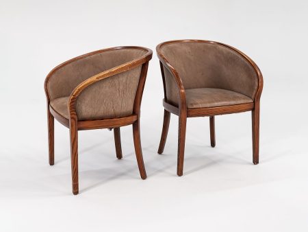 1980s Yoke Dining Arm Chair by Ward Bennett for Brickel Associates in Brown Suede and Oak For Sale