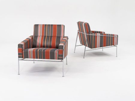 2005 Series 3300 Easy Chair by Arne Jacobsen for Fritz Hansen in Striped Fabric 2x Available Online now