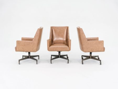 1960s Stow Davis Office Desk Chairs in Tan Leather with Bronze Bases 3x Available Fashion