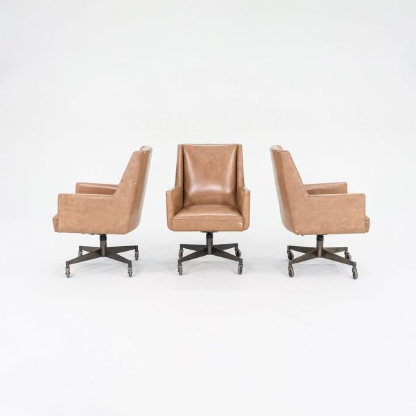 1960s Stow Davis Office Desk Chairs in Tan Leather with Bronze Bases 3x Available Fashion