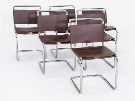 1960s Set of Six Marcel Breuer for Knoll B33 Spoleto Dining Chairs in Brown Leather Sale